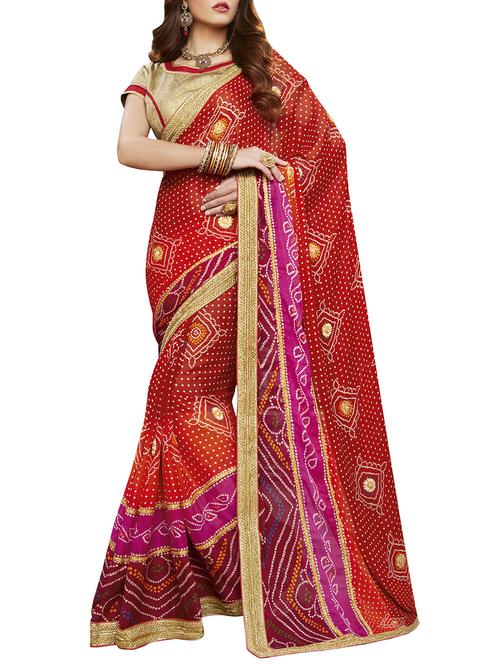 red georgette bandhani saree with blouse - 15016780 - Standard Image - 1