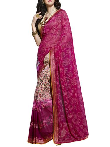 magenta georgette half & half saree with blouse - 15016792 - Very Small Image - 1