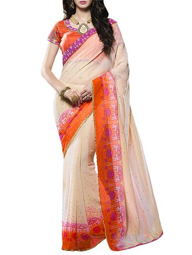 beige georgette printed saree with blouse - 15016793 - Very Small Image - 1