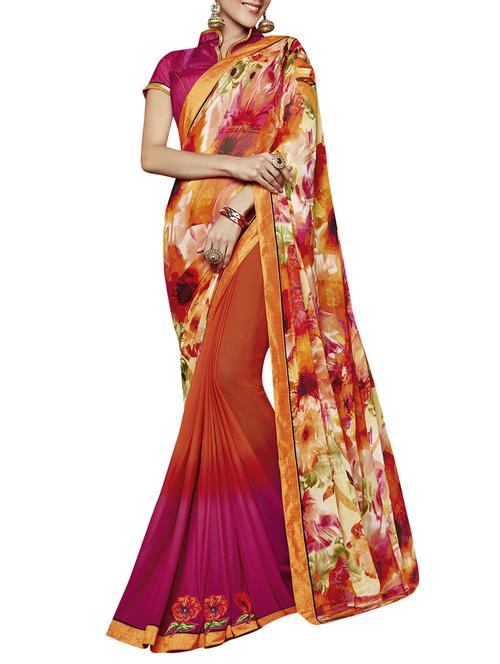 orange georgette half & half saree with blouse - 15016794 - Very Small Image - 1