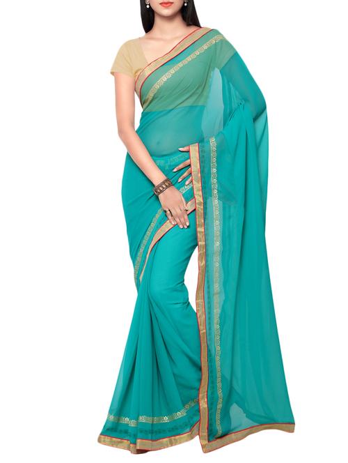 blue georgette bordered saree with blouse - 15016798 - Standard Image - 1