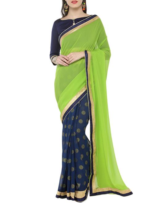 green georgette half & half saree with blouse - 15016800 - Standard Image - 1
