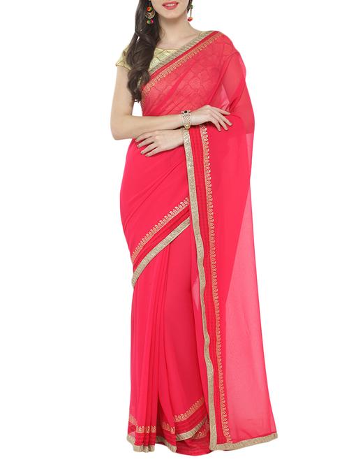 pink georgette bordered saree with blouse - 15016801 - Very Small Image - 1
