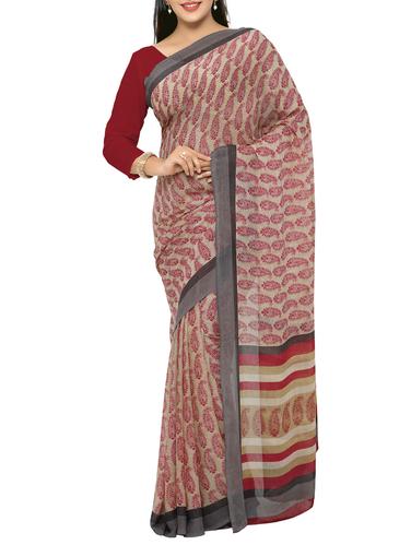grey georgette printed saree with blouse - 15016803 - Very Small Image - 1