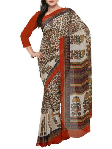 beige georgette printed saree with blouse - 15016804 - Very Small Image - 1