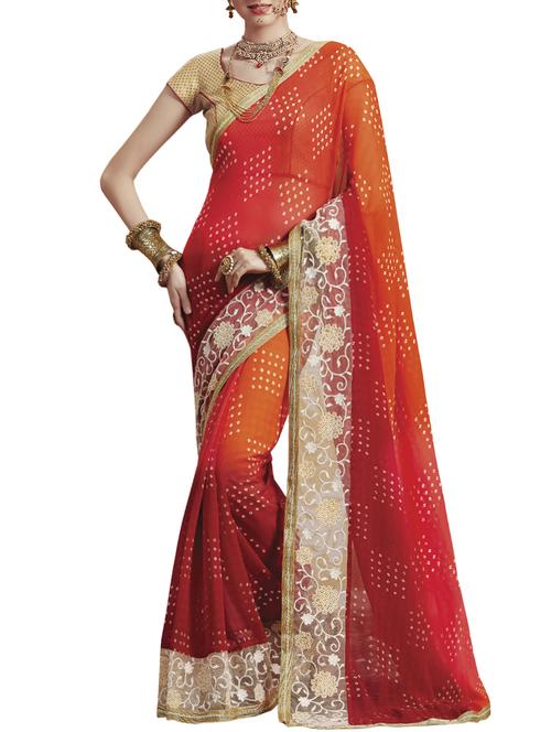 red georgette bandhani saree with blouse - 15016809 - Very Small Image - 1