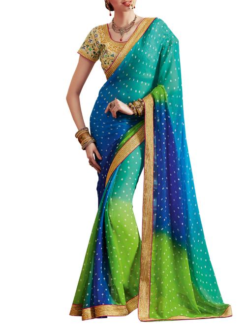 sky blue georgette bandhani saree with blouse - 15016811 - Standard Image - 1