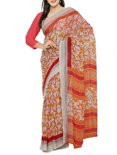 orange georgette printed saree with blouse - 15016820 - Very Small Image - 1