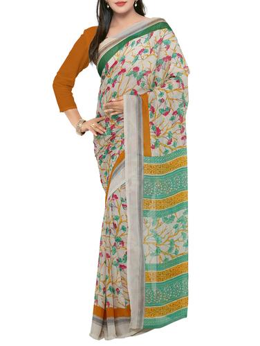 grey georgette printed saree with blouse - 15016821 - Very Small Image - 1
