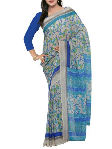 sky blue georgette printed saree with blouse - 15016822 - Very Small Image - 1