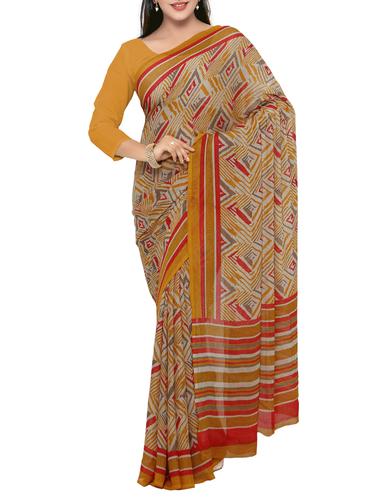 mustard georgette printed saree with blouse - 15016825 - Very Small Image - 1