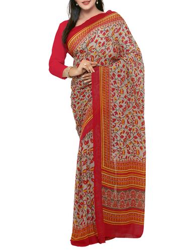 grey georgette printed saree with blouse - 15016828 - Very Small Image - 1