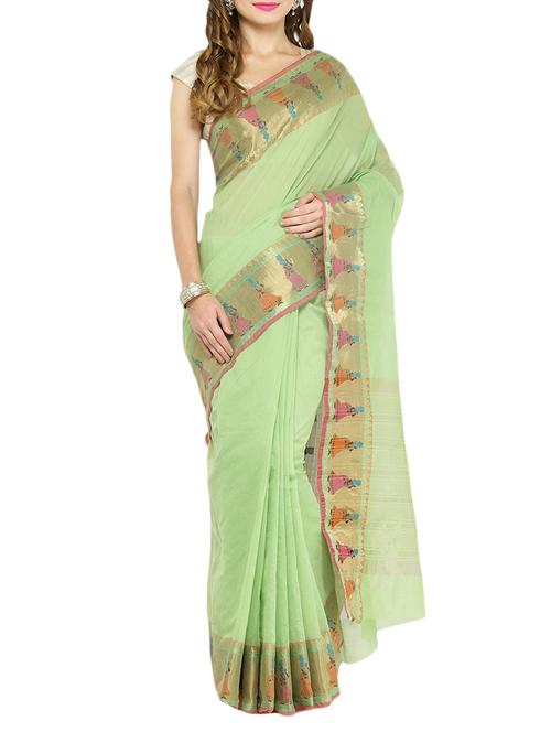 green cotton silk bordered saree with blouse - 15016830 - Standard Image - 1