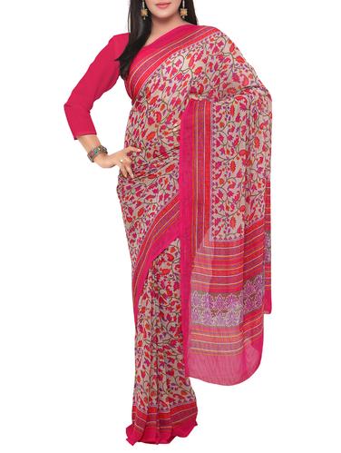 pink georgette printed saree with blouse - 15016831 - Very Small Image - 1
