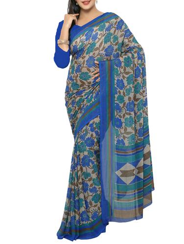 blue georgette printed saree with blouse - 15016836 - Very Small Image - 1