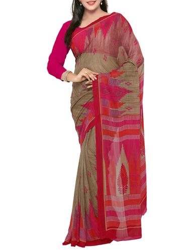 grey georgette printed saree with blouse - 15016845 - Very Small Image - 1