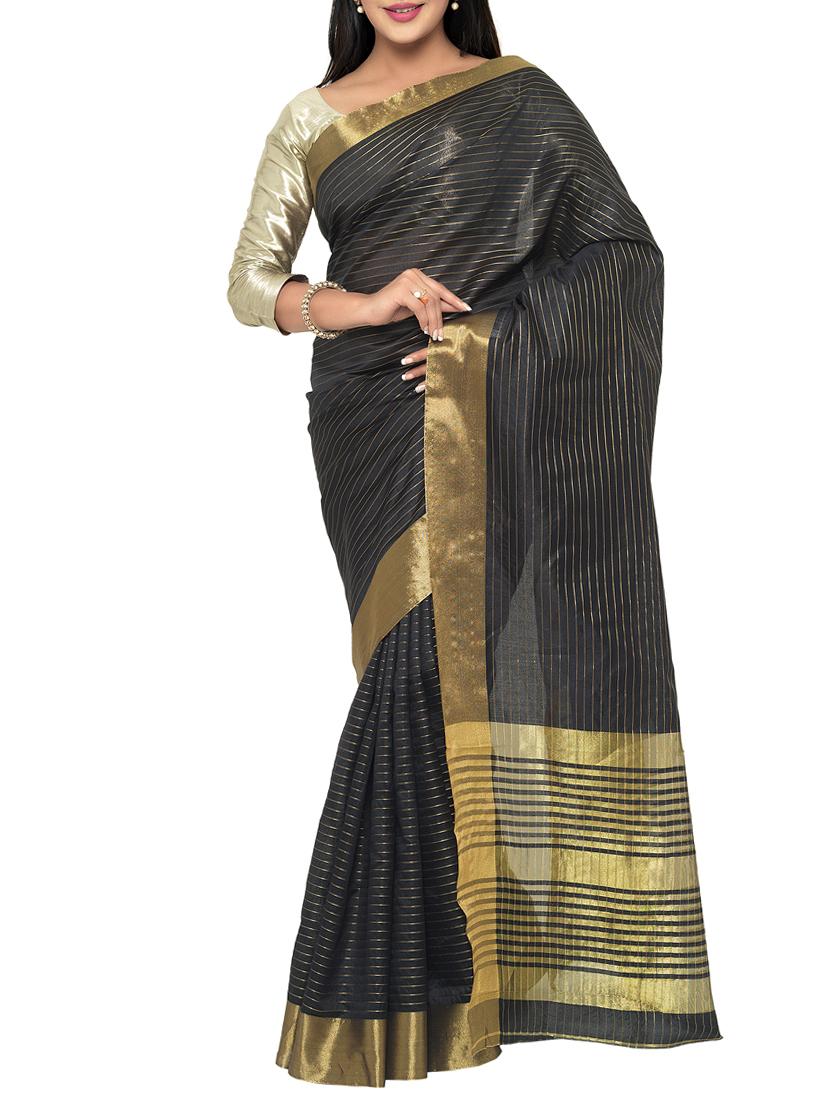 black cotton silk woven saree with blouse - 15016850 - Zoom Image - 1