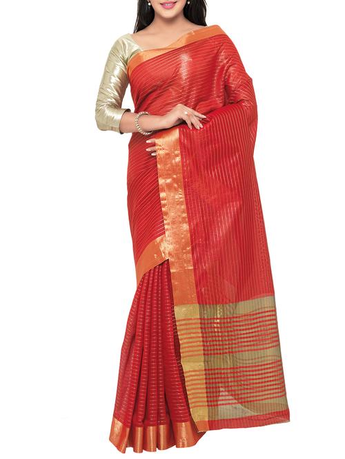 red cotton silk woven saree with blouse - 15016852 - Standard Image - 1