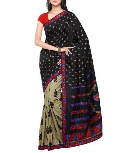 black silk blend half & half saree with blouse - 15016853 - Very Small Image - 1