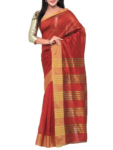maroon cotton silk bordered saree with blouse - 15016859 - Very Small Image - 1