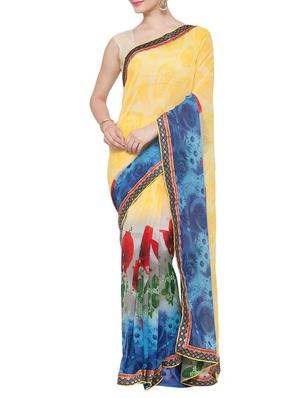 yellow georgette printed saree with blouse - 15016875 - Standard Image - 1