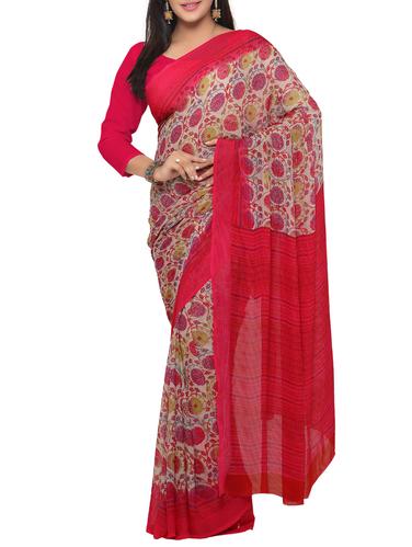 pink georgette printed saree with blouse - 15016882 - Very Small Image - 1