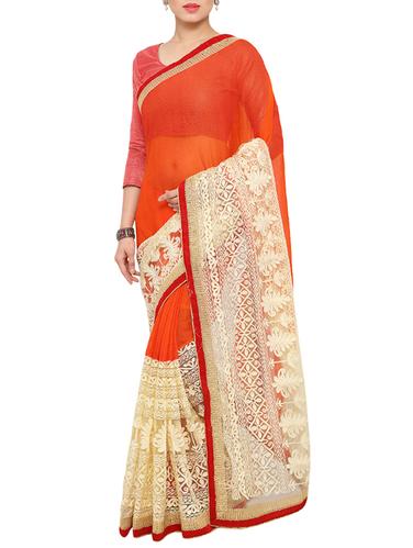 orange georgette embroidered saree with blouse - 15016888 - Very Small Image - 1