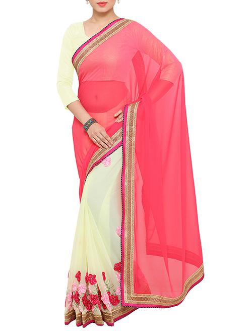 pink georgette half & half saree with blouse - 15016892 - Standard Image - 1