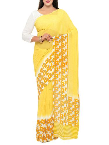 yellow georgette printed saree with blouse - 15016895 - Very Small Image - 1