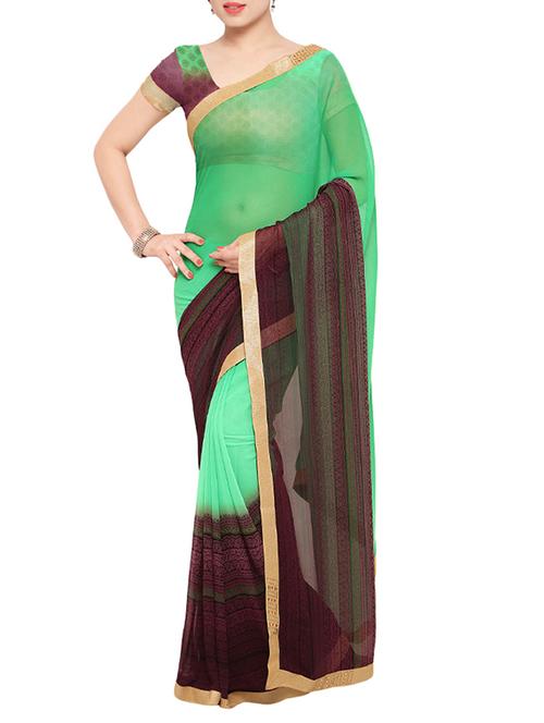 green georgette printed saree with blouse - 15016898 - Standard Image - 1