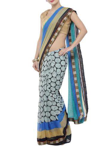 sky blue georgette half & half saree with blouse - 15016899 - Very Small Image - 1