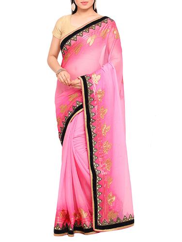 pink georgette printed saree with blouse - 15016936 - Very Small Image - 1
