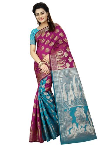 pink silk blend zari jacquard saree with blouse - 15016958 - Very Small Image - 1
