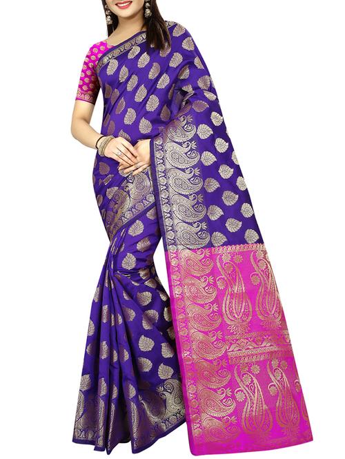 purple silk blend zari jacquard saree with blouse - 15016959 - Standard Image - 1