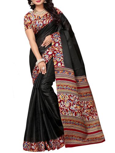 Contrast bordered saree with blouse - 15016960 - Very Small Image - 1