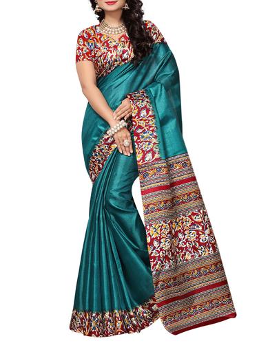 Contrast bordered saree with blouse - 15016961 - Very Small Image - 1