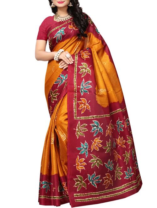 Leaf bordered printed saree with blouse - 15016975 - Standard Image - 1