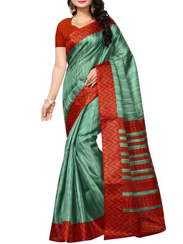 Contrast bordered saree with blouse - 15016985 - Very Small Image - 1