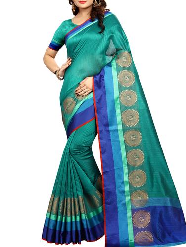 Contrast bordered bhagalpuri saree with blouse - 15016993 - Very Small Image - 1
