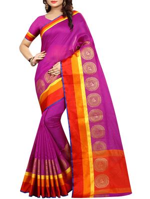 Contrast bordered bhagalpuri saree with blouse - 15016996 - Standard Image - 1