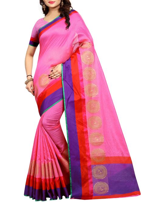 Contrast bordered bhagalpuri saree with blouse - 15016997 - Standard Image - 1