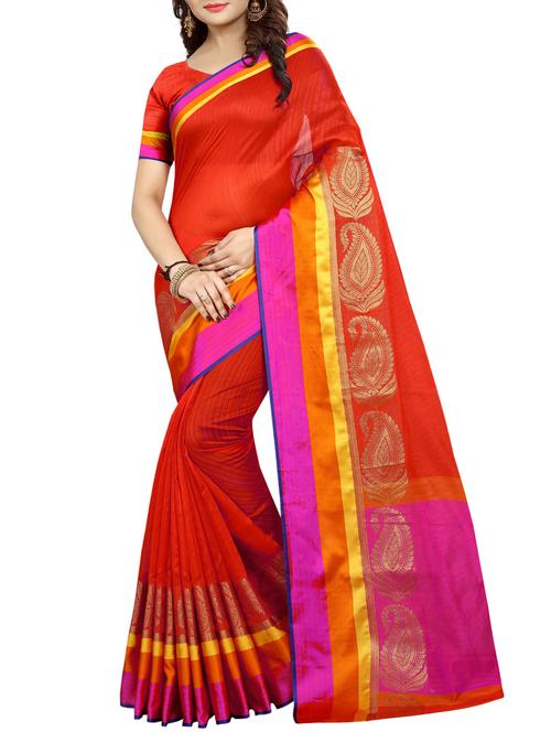 Contrast bordered bhagalpuri saree with blouse - 15016999 - Standard Image - 1