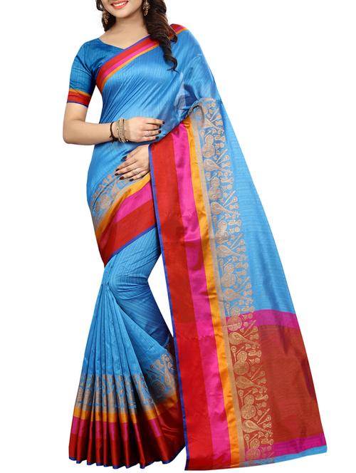 Contrast bordered bhagalpuri saree with blouse - 15017008 - Standard Image - 1