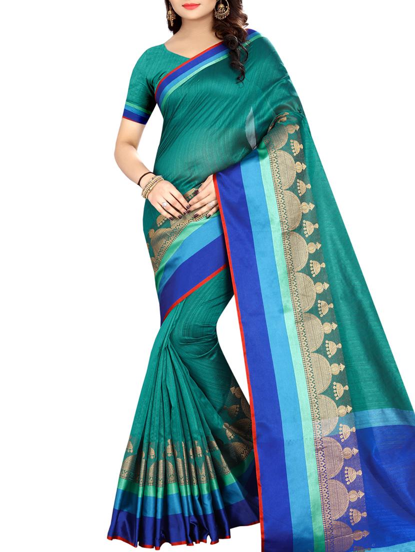 Contrast bordered bhagalpuri saree with blouse - 15017010 - Zoom Image - 1