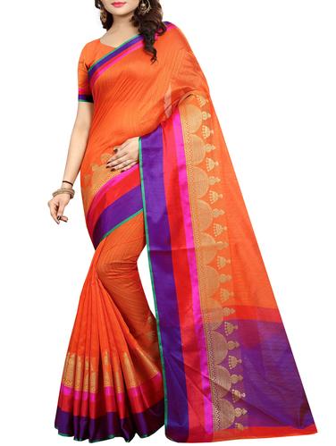Contrast bordered bhagalpuri saree with blouse - 15017013 - Very Small Image - 1