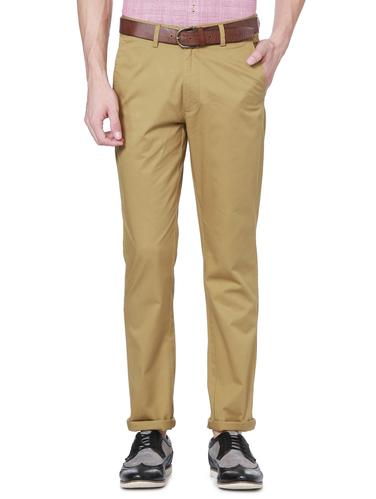 brown cotton flat front casual trousers - 15017017 - Very Small Image - 1
