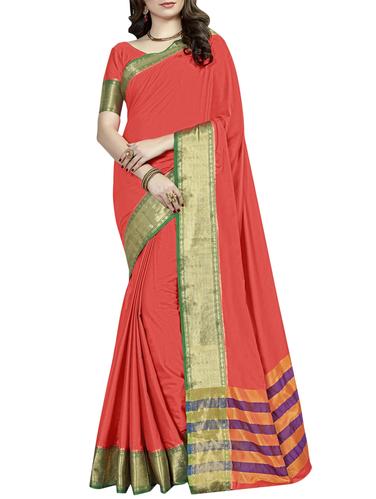 orange silk blend bordered saree with blouse - 15017133 - Very Small Image - 1