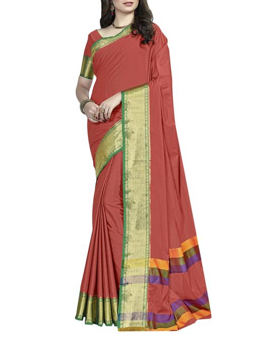 peach silk blend bordered saree with blouse - 15017137 - Very Small Image - 1