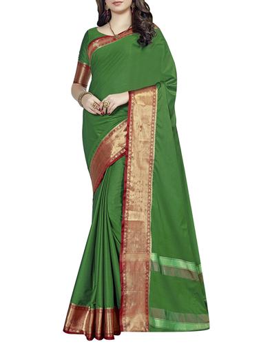 green silk blend bordered saree with blouse - 15017138 - Very Small Image - 1