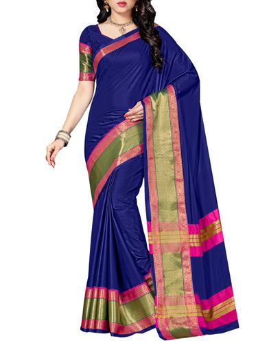 blue silk blend bordered saree with blouse - 15017144 - Very Small Image - 1